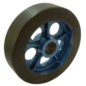 Rubber bonded trolley wheel blue 4-spoke cast iron centre round bore smooth tread 200mm to 500mm heavy duty industrial warehouse supplier Jodhpur
