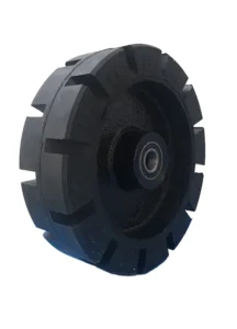 Rubber bonded trolley wheel black cast iron centre sealed ball bearing segmented tread 150mm to 400mm 500kg load capacity industrial material handling Jodhpur